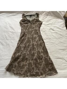 Y2K Brown Floral Dress Romantic Fairycore Coquette Hem Size 10
